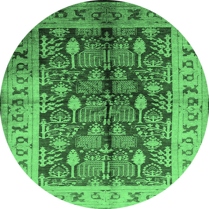 Round Machine Washable Oriental Emerald Green Industrial Area Rugs, wshurb840emgrn