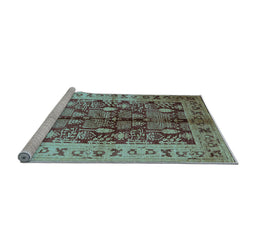Sideview of Machine Washable Oriental Light Blue Industrial Rug, wshurb840lblu