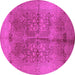 Round Machine Washable Oriental Pink Industrial Rug, wshurb841pnk