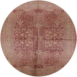 Round Mid-Century Modern Chestnut Red Oriental Rug, urb841