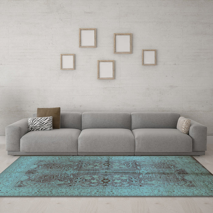 Machine Washable Oriental Light Blue Industrial Rug in a Living Room, wshurb841lblu