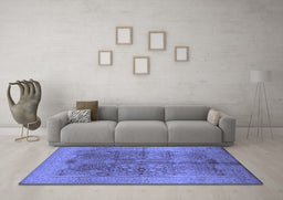 Machine Washable Oriental Blue Industrial Rug in a Living Room, wshurb841blu