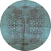 Round Machine Washable Oriental Light Blue Industrial Rug, wshurb841lblu