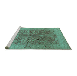 Sideview of Machine Washable Oriental Turquoise Industrial Area Rugs, wshurb841turq