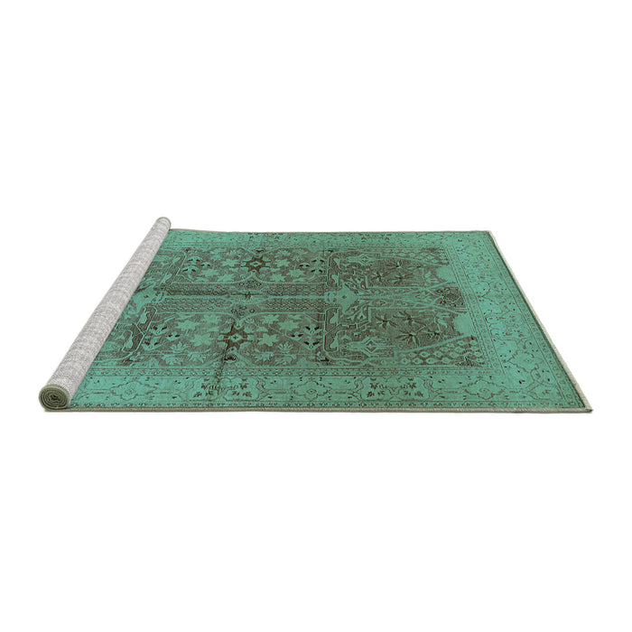 Sideview of Machine Washable Oriental Turquoise Industrial Area Rugs, wshurb841turq