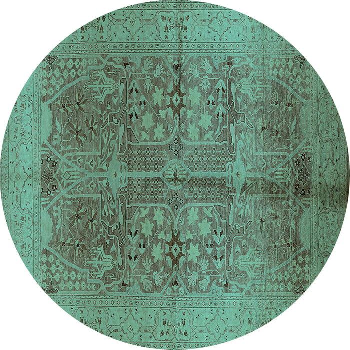 Round Oriental Turquoise Industrial Rug, urb841turq