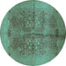 Round Oriental Turquoise Industrial Rug, urb841turq