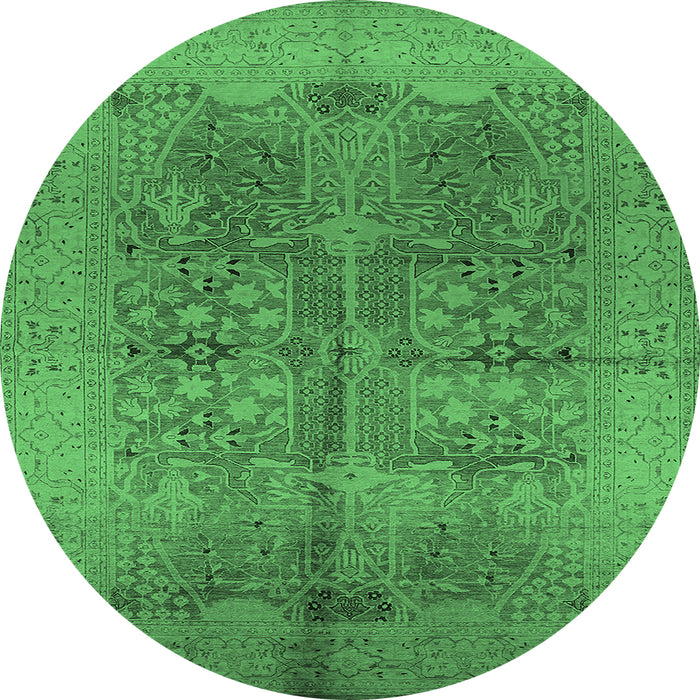 Round Machine Washable Oriental Emerald Green Industrial Area Rugs, wshurb841emgrn