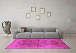 Machine Washable Oriental Pink Industrial Rug in a Living Room, wshurb841pnk