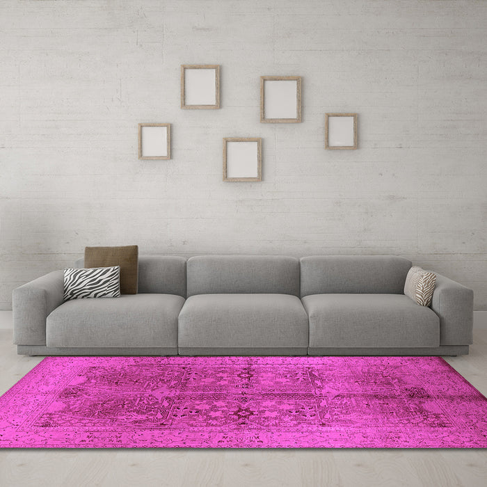 Machine Washable Oriental Pink Industrial Rug in a Living Room, wshurb841pnk