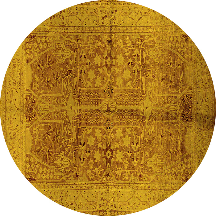Round Machine Washable Oriental Yellow Industrial Rug, wshurb841yw