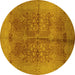 Round Machine Washable Oriental Yellow Industrial Rug, wshurb841yw