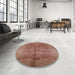 Round Mid-Century Modern Chestnut Red Oriental Rug in a Office, urb841