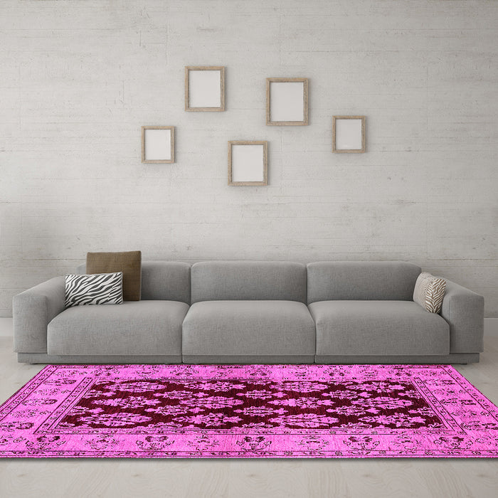 Machine Washable Oriental Pink Industrial Rug in a Living Room, wshurb842pnk