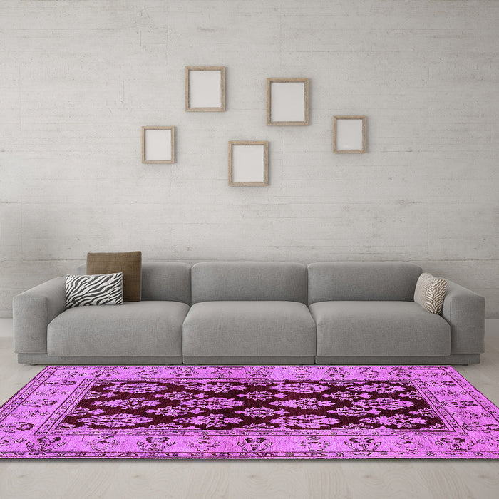 Machine Washable Oriental Purple Industrial Area Rugs in a Living Room, wshurb842pur