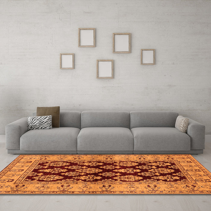 Machine Washable Oriental Orange Industrial Area Rugs in a Living Room, wshurb842org
