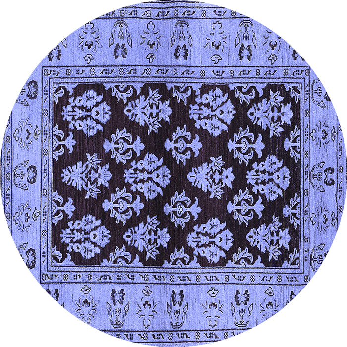 Round Machine Washable Oriental Blue Industrial Rug, wshurb842blu
