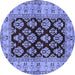 Round Machine Washable Oriental Blue Industrial Rug, wshurb842blu