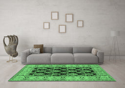 Machine Washable Oriental Emerald Green Industrial Area Rugs in a Living Room,, wshurb842emgrn