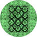 Round Machine Washable Oriental Emerald Green Industrial Area Rugs, wshurb842emgrn