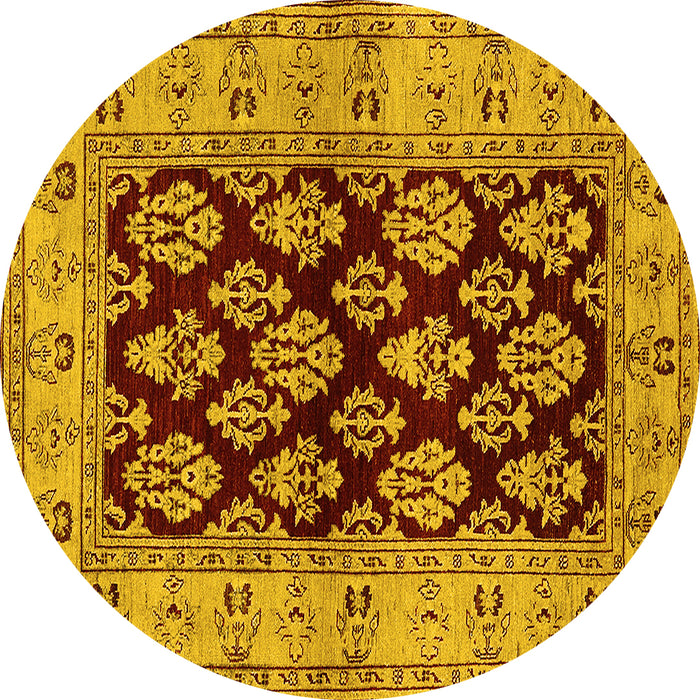 Round Machine Washable Oriental Yellow Industrial Rug, wshurb842yw