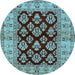 Round Machine Washable Oriental Light Blue Industrial Rug, wshurb842lblu