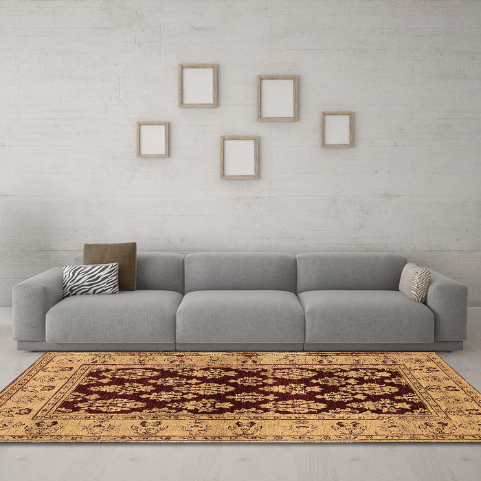 Machine Washable Oriental Brown Industrial Rug in a Living Room,, wshurb842brn