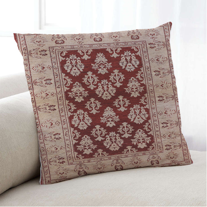 Lifestyle Image of Mid-Century Modern Urban Square Fire Brick Red Throw Pillow, 18 inch by 18 inch, pwurb842