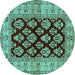 Round Machine Washable Oriental Turquoise Industrial Area Rugs, wshurb842turq