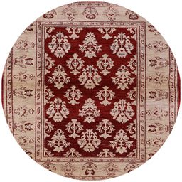 Round Mid-Century Modern Fire Brick Red Oriental Rug, urb842
