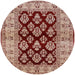 Round Mid-Century Modern Fire Brick Red Oriental Rug, urb842