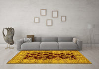 Machine Washable Oriental Yellow Industrial Rug, wshurb842yw