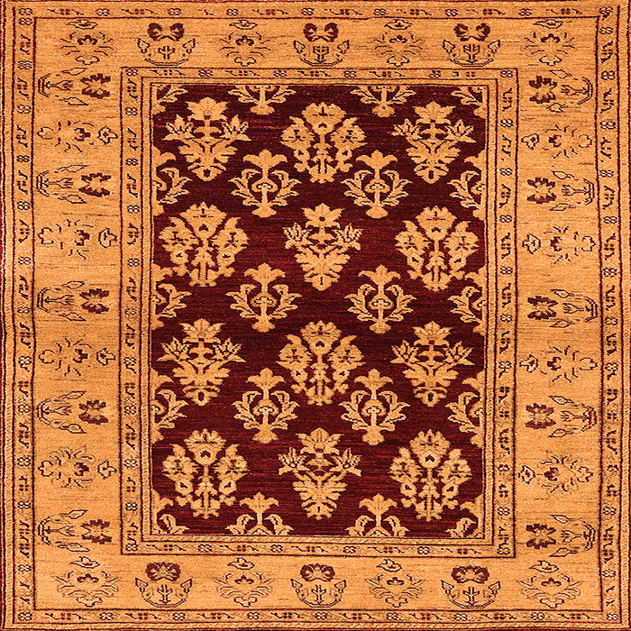 Square Machine Washable Oriental Orange Industrial Area Rugs, wshurb842org