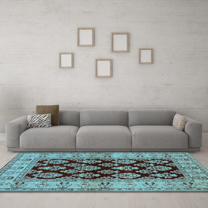 Machine Washable Oriental Light Blue Industrial Rug in a Living Room, wshurb842lblu
