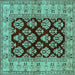 Square Machine Washable Oriental Turquoise Industrial Area Rugs, wshurb842turq