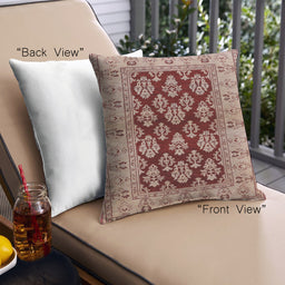 Front View of Mid-Century Modern Urban Square Fire Brick Red Throw Pillow, 18 inch by 18 inch, pwurb842