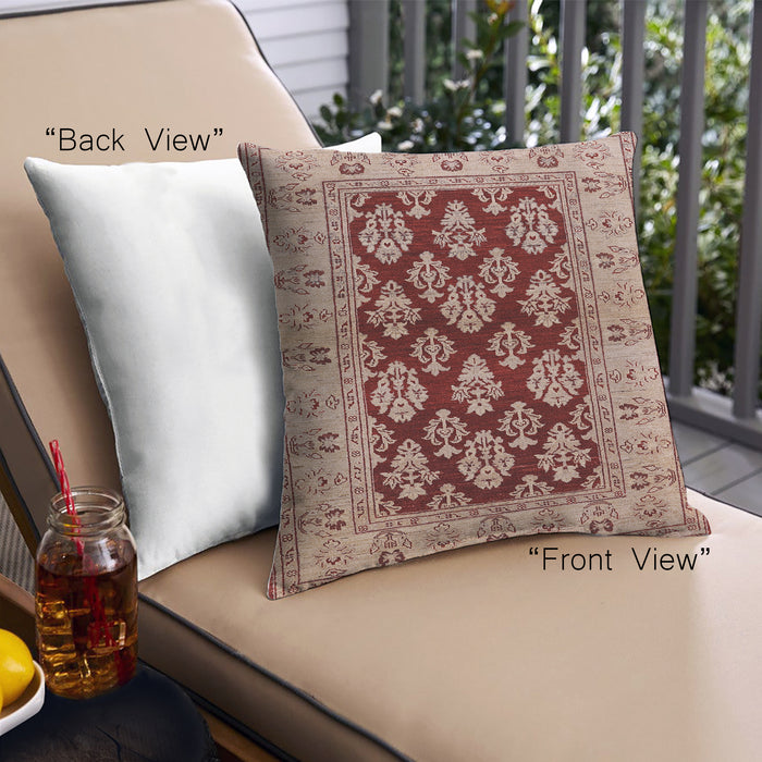 Front View of Mid-Century Modern Urban Square Fire Brick Red Throw Pillow, 18 inch by 18 inch, pwurb842