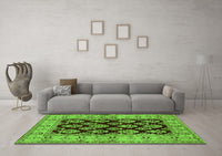 Machine Washable Oriental Green Industrial Rug, wshurb842grn