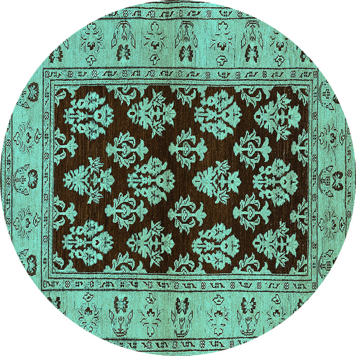 Round Oriental Turquoise Industrial Rug, urb842turq