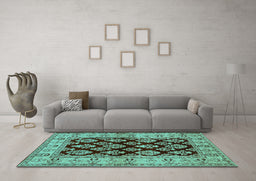 Machine Washable Oriental Turquoise Industrial Area Rugs in a Living Room,, wshurb842turq