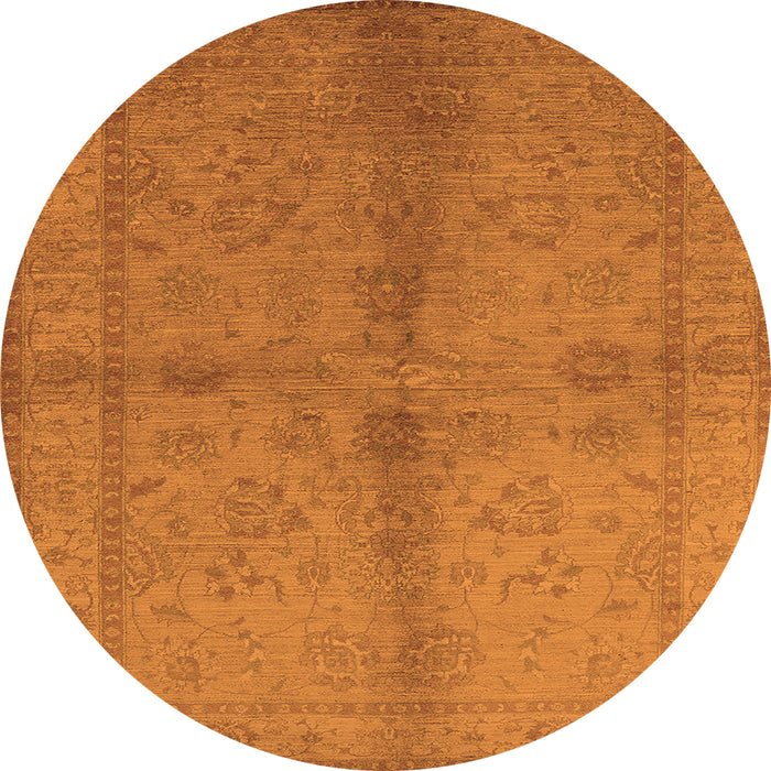 Round Machine Washable Oriental Orange Industrial Area Rugs, wshurb843org