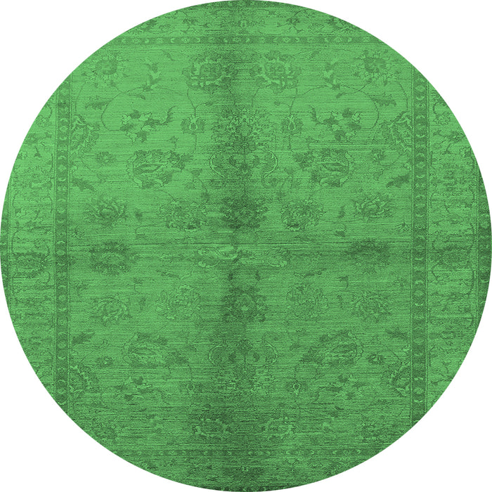 Round Machine Washable Oriental Emerald Green Industrial Area Rugs, wshurb843emgrn