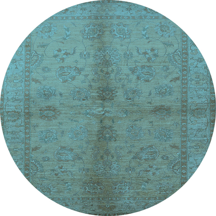 Round Machine Washable Oriental Light Blue Industrial Rug, wshurb843lblu