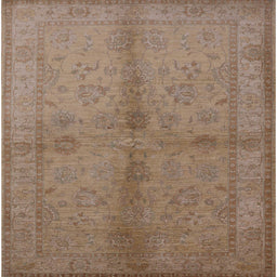 Square Mid-Century Modern Dark Gold Brown Oriental Rug, urb843