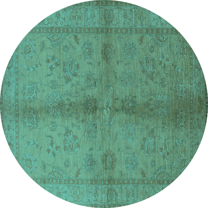 Round Machine Washable Oriental Turquoise Industrial Area Rugs, wshurb843turq