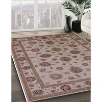 Mid-Century Modern Khaki Rose Pink Oriental Rug, urb844