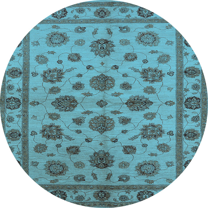 Round Machine Washable Oriental Light Blue Industrial Rug, wshurb844lblu