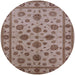 Round Mid-Century Modern Khaki Rose Pink Oriental Rug, urb844