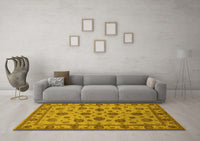 Machine Washable Oriental Yellow Industrial Rug, wshurb844yw