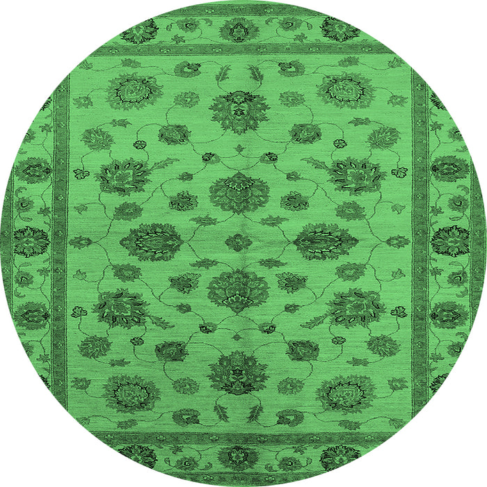 Round Machine Washable Oriental Emerald Green Industrial Area Rugs, wshurb844emgrn